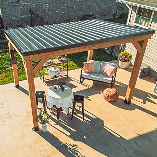 Backyard Discovery Arcadia 12 x 9.5 All Cedar Wooden Gazebo Pavilion with Hard Top Steel Slope Roof, Durable, Supports Snow Loads and Wind Speed, Rot Backyard Discovery