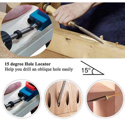 Wood Woodwork Guides Joint Angle Tool Carpentry Locator - 14Pcs Pocket Hole Jig 15Degree Woodworking Inclined Hole Fixture 6/8/10mm Drill Bits Dowel