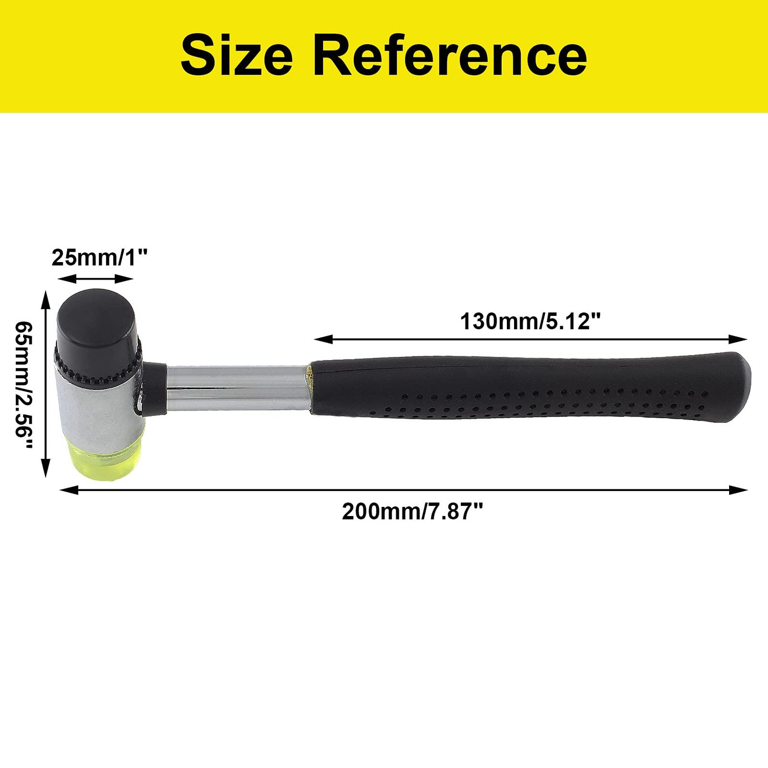 Kyuionty Rubber Mallet Hammer 25mm Double-Face Nylon Rubber Hammer, Soft & Hard Head Mallet with Replacement Heads for Jewelers, Woodworking, Floor Kyuionty