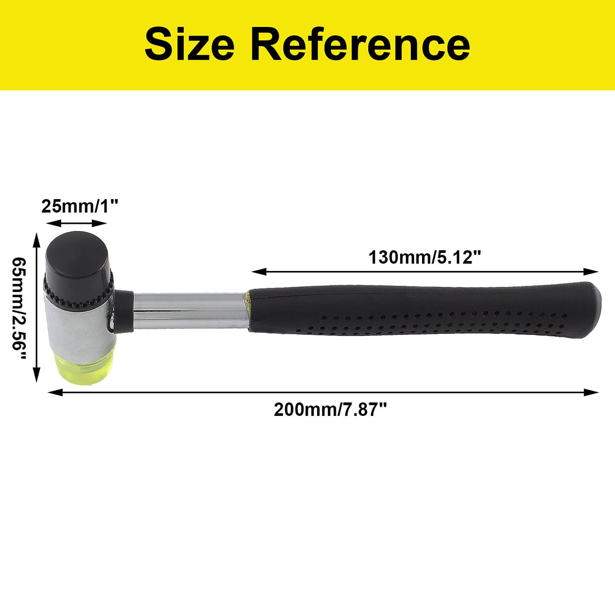 Kyuionty Rubber Mallet Hammer 25mm Double-Face Nylon Rubber Hammer, Soft & Hard Head Mallet with Replacement Heads for Jewelers, Woodworking, Floor Kyuionty