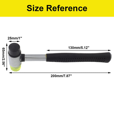 Kyuionty Rubber Mallet Hammer 25mm Double-Face Nylon Rubber Hammer, Soft & Hard Head Mallet with Replacement Heads for Jewelers, Woodworking, Floor Kyuionty