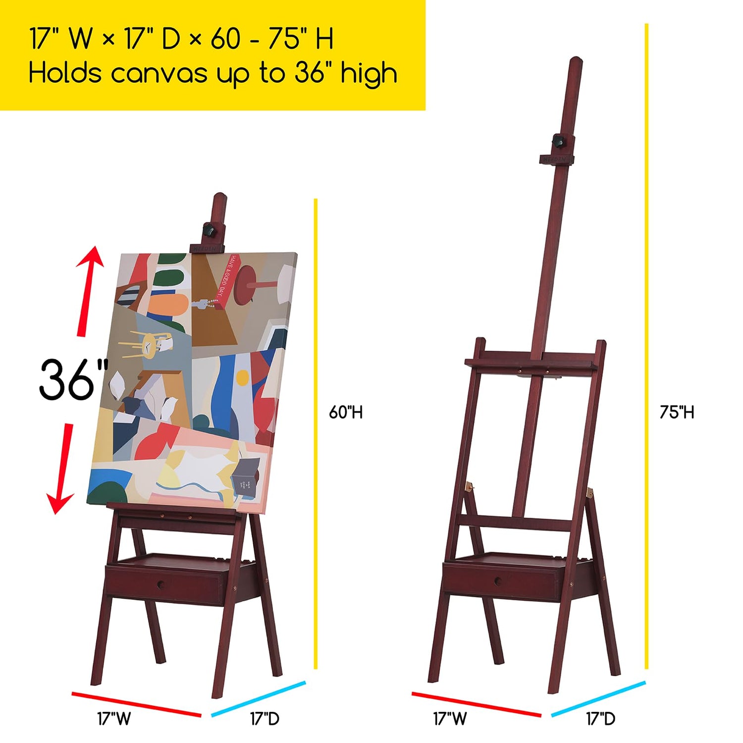 MEEDEN Studio H-Frame Easel with Art Supply Storage Drawer - Adjustable (60"~75") Wood Easel Stand for Artists, Adults and Students, Holds Canvas Art MEEDEN