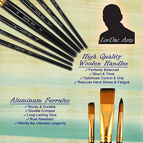 LorDac Arts Paint Brush Set, 7 Artist Brushes for Painting with Acrylic, Gouache, Oil and Watercolor. Professional Art Quality on Canvas, Wood, Face - WoodArtSupply