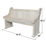 IC International Concepts Sanctuary, Unfinished Bench, 62.8 in W x 25 in D x 38.2 in H IC International Concepts