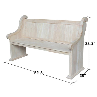 IC International Concepts Sanctuary, Unfinished Bench, 62.8 in W x 25 in D x 38.2 in H - WoodArtSupply