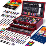175 Piece Deluxe Art Set with 2 Drawing Pads, Acrylic Paints, Crayons, Colored Pencils Set in Wooden Case, Professional Art Kit, for Adults, Teens Color More