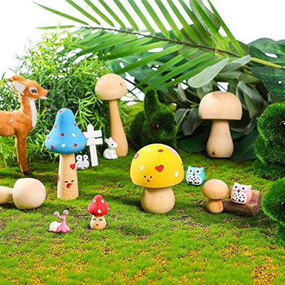 Milisten Mini Dolls 9 Pcs Doodle White Mushroom Kids Painting Wood Mushroom Party Decorations Mushroom Decor Mushroom Figure Decor Unfinished Wood