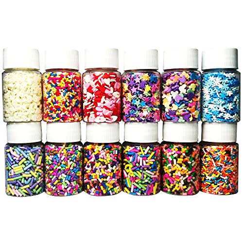 LIKETURE Fake Sprinkles 12 Jars 180g Polymer Clay Sprinkles Fake Candy Sprinkles Faux Sprinkle for Resin Slime Craft Plastic Sprinkle Nail Art Phone LIKETURE