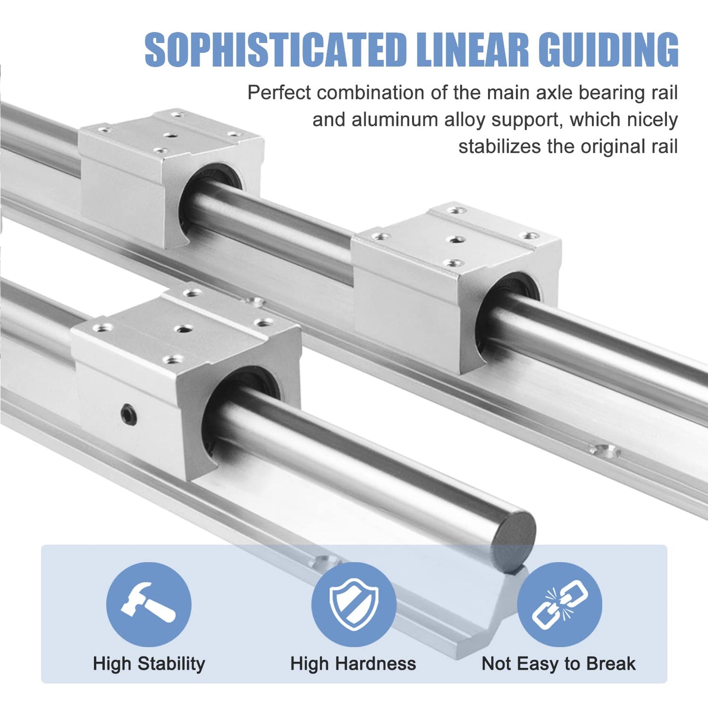 CNCMANS SBR20-2200mm Linear Rail Linear Rails and Bearings Kit 2Pcs SBR20 2200mm Long Fully Supported Shaft Guide with 4Pcs SBR20UU Linear Bearing - WoodArtSupply