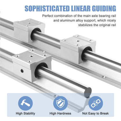 CNCMANS SBR20-2200mm Linear Rail Linear Rails and Bearings Kit 2Pcs SBR20 2200mm Long Fully Supported Shaft Guide with 4Pcs SBR20UU Linear Bearing - WoodArtSupply