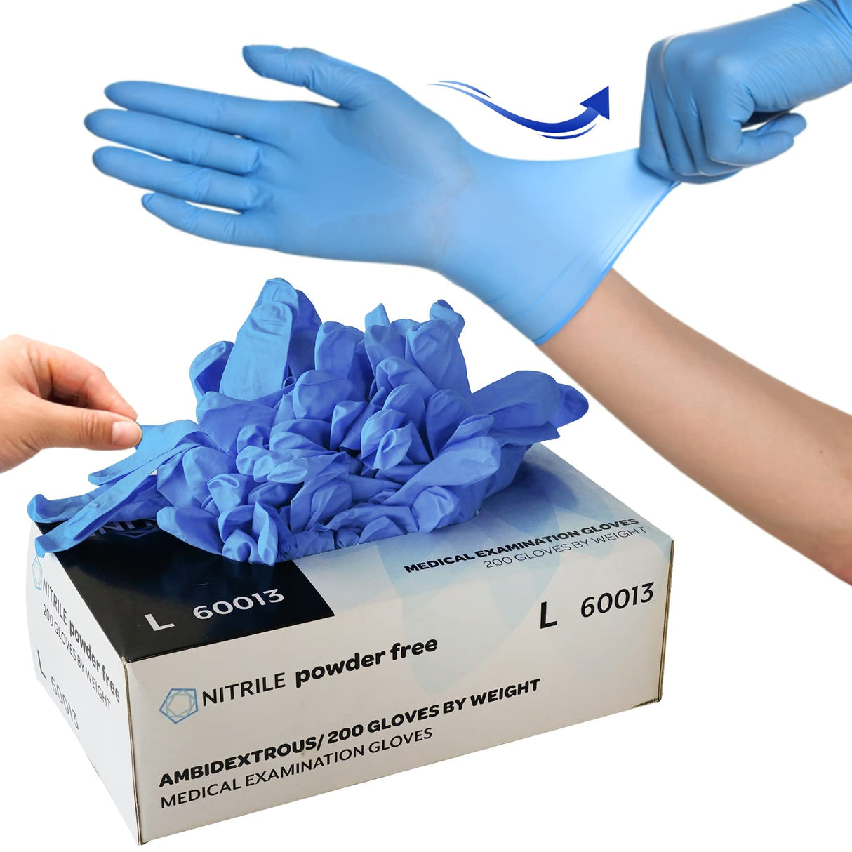 FINITEX Blue Disposable Nitrile Exam Gloves - 200 PCS/BOX 3.5mil Rubber Powder-Free Latex-Free Medical Examination Home Cleaning Food Gloves, X-LARGE FINITEX