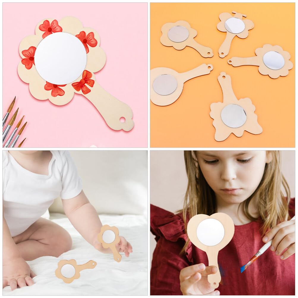 KALLORY DIY Wood Mirror Craft Unfinished Handheld Mirror Wooden Mirror Toys Mini Wooden Princess Mirror for Kids DIY Handmade Craft 18pcs KALLORY