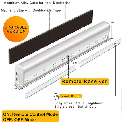 Diomart Under Cabinet Lighting, Wireless Rechargeable Under Counter Lights with Remote Control, 20- LED Dimmable Led Closet Light Stick-on Anywhere - WoodArtSupply