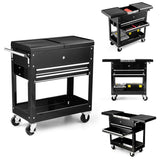 ERGOMASTER Utility Service Cart Tool on Wheels Heavy Duty Metal 4 Tiers Shelves with Drawers Tool Storage Organizer for Warehouse,Garage and Workshop ERGOMASTER