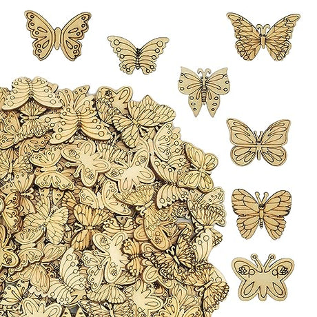 DIYOMR 200Pcs Unfinished Wood Pieces Hollow Wooden Art Decor, Vintage Embellishments Decorative Accessories for Scrapbooking Crafts DIY Home Decor DIYOMR