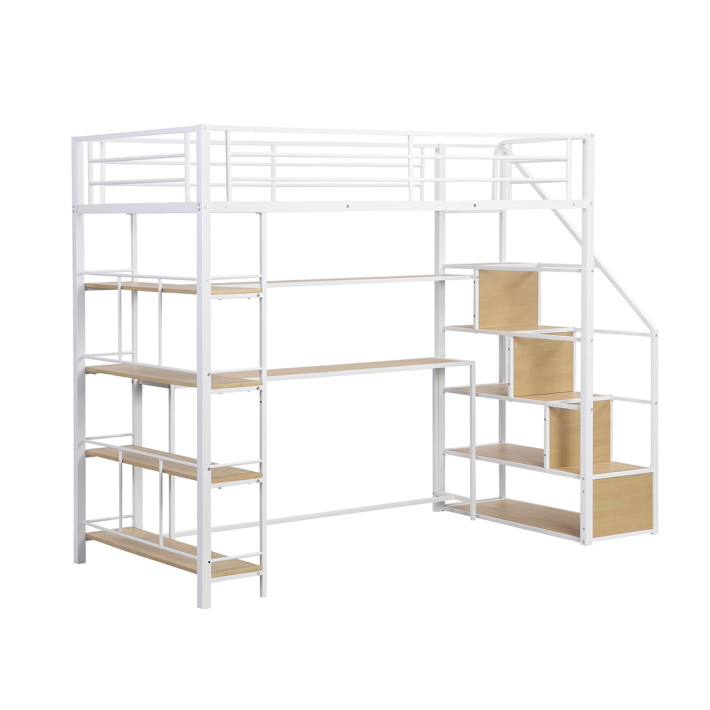 Bellemave Twin Loft Bed with Desk, Stairs, and Storage – Perfect Space-Saving Solution for Kids and Teens - WoodArtSupply