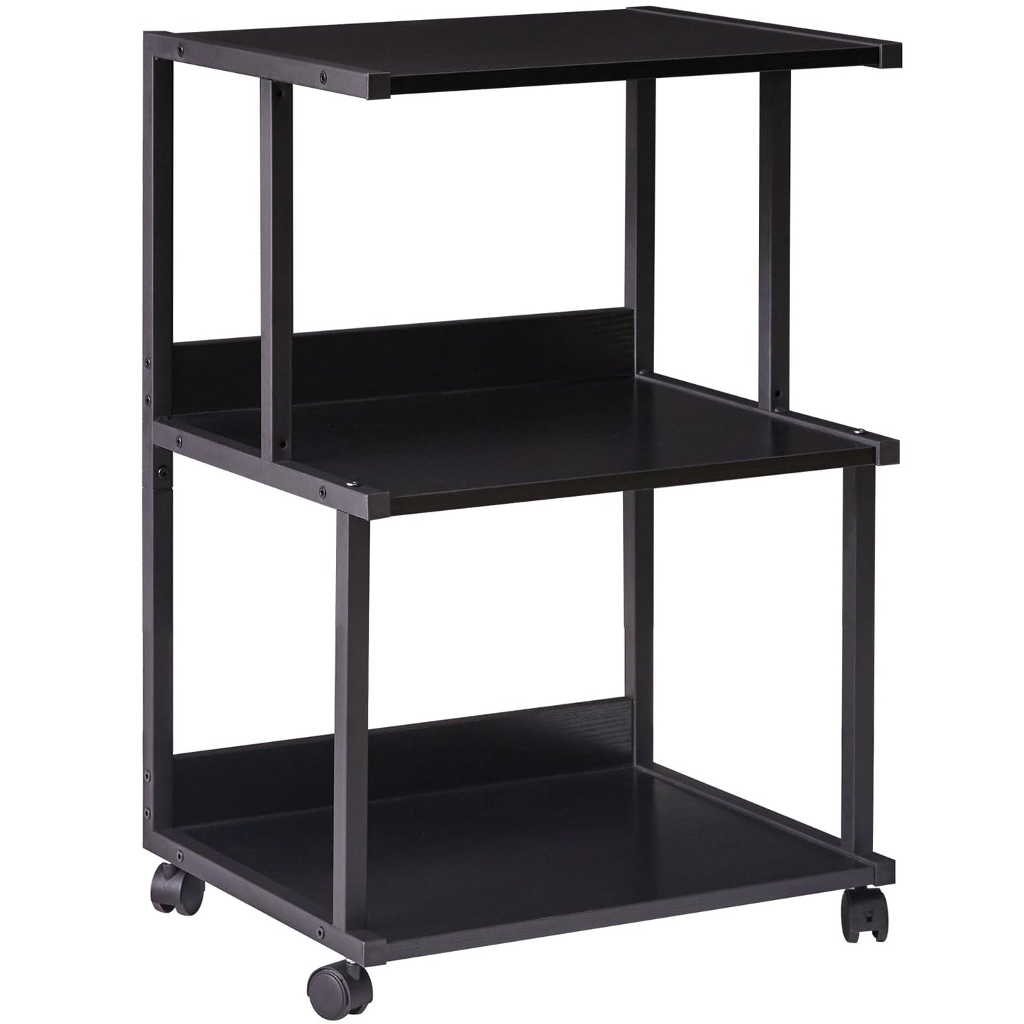 IBUYKE Black Printer Stand with Storage Shelf,3 Tier Printer Table with Wheels,Printer Cart for Home Office Organization, Rolling Cart Stand for Heat - WoodArtSupply