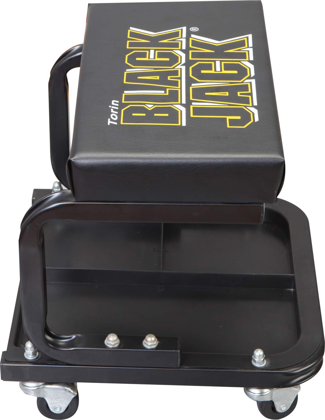 Torin TR6100W BlackJack Rolling Creeper Garage/Shop Seat: Padded Mechanic Stool with Tool Tray Storage, Black Torin