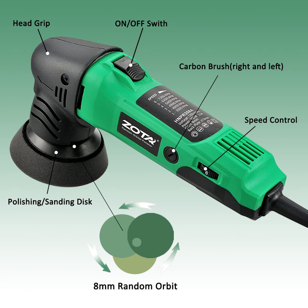 ZOTA Mini Polisher, 2-inch/ 3inch Car Buffer Polisher with 8mm Random Orbital,Car Polishers and Buffers for Car Detailing,Variable Speed Small Buffer ZOTA