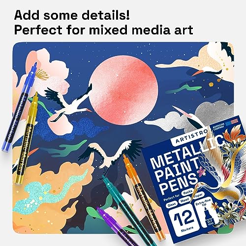 ARTISTRO Metallic Paint Pens for Rock Painting, Stone, Ceramic, Glass, Wood, Fabric, Pebbles, Scrapbook Journals, Photo Albums, Card Stocks. Set of ARTISTRO