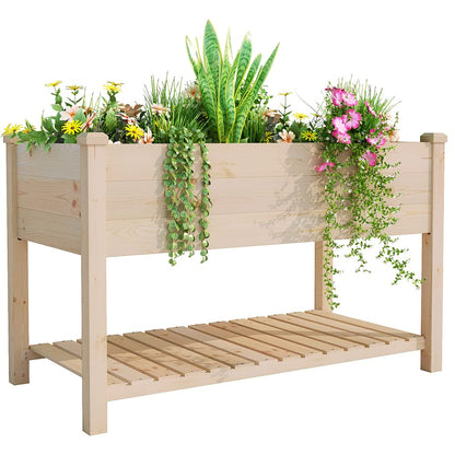 BIRASIL Outdoor Wood Raised Garden Bed, Elevated Reinforced Large Planter Box with Storage Shelf for Vegetable Flower Backyard Patio Gardening - WoodArtSupply