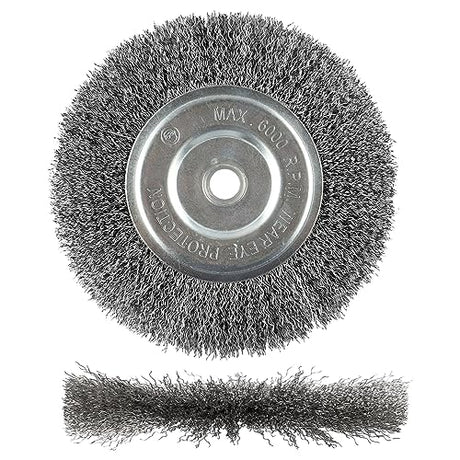WENORA 6-Inch Wire Wheel for Bench Grinder, 0.012 Carbon Steel Wire with 1/2" & 5/8" Arbor Hole, for Removal of Rust, Paint and Scale from Metal and WENORA