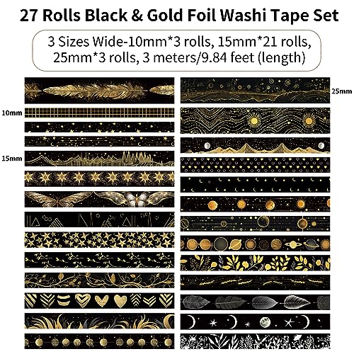 NANYNNU Black Washi Tape Set, 27 Rolls Black Gold Foil Decorative Mask –  WoodArtSupply