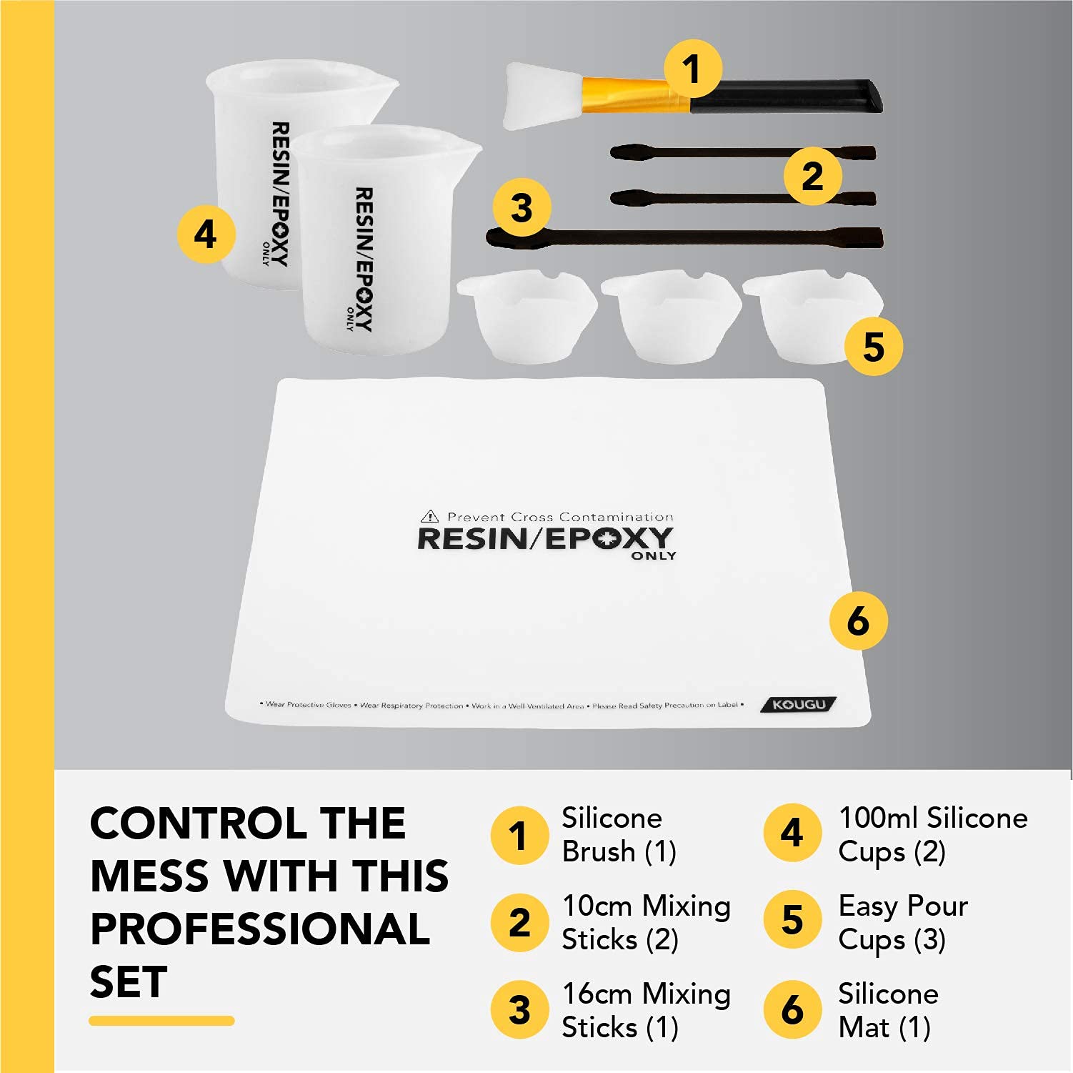 KOUGU Professional Epoxy Resin Starter Kit with Silicone Heat Resistant Mat - Premium Craft Tools Including Thick Workbench Mat, Measuring Cups, Pour - WoodArtSupply