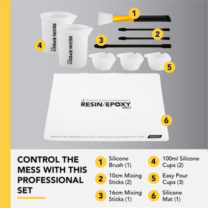 KOUGU Professional Epoxy Resin Starter Kit with Silicone Heat Resistant Mat - Premium Craft Tools Including Thick Workbench Mat, Measuring Cups, Pour - WoodArtSupply