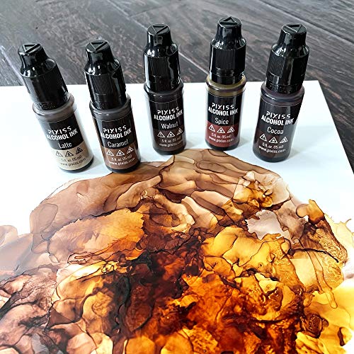 Pixiss Brown Alcohol Ink Set - 5 Shades of Highly Saturated Alcohol Ink for Epoxy Resin Supplies, Yupo Paper, Tumblers, Coasters - Resin Colorant for - WoodArtSupply