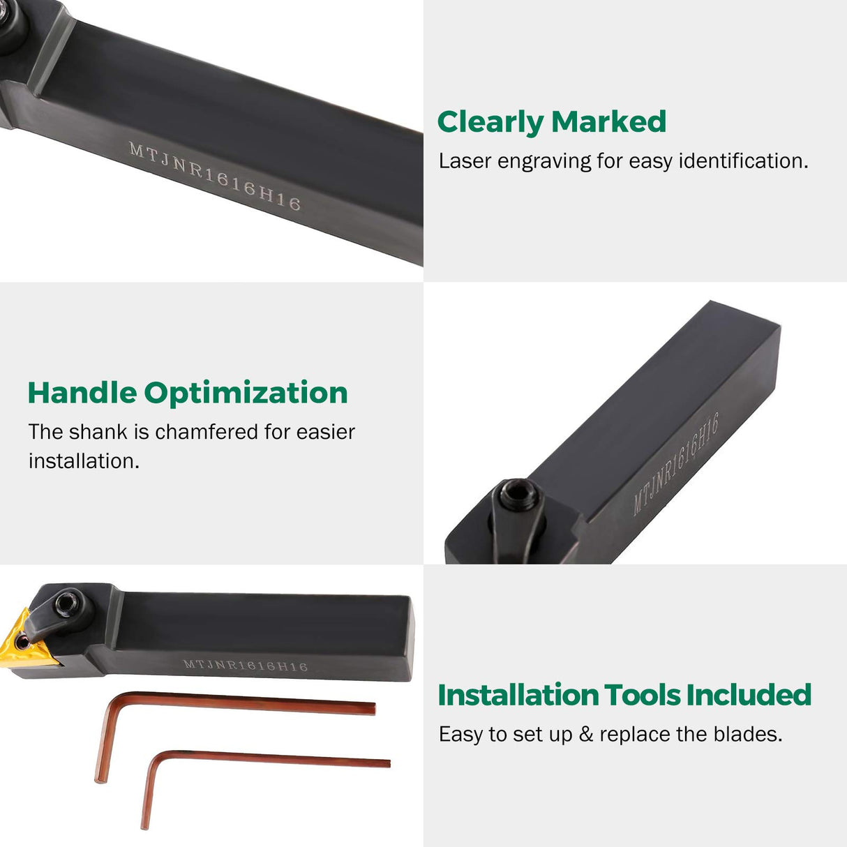 BEAMNOVA 3PCS 5/8" CNC Metal Indexable Lathe Tools Sets Holder MTJNR1616H16, MWLNR1616H08, MCLNR1616H12 Blades WNMG431, CNMG431, TNMG331 BEAMNOVA