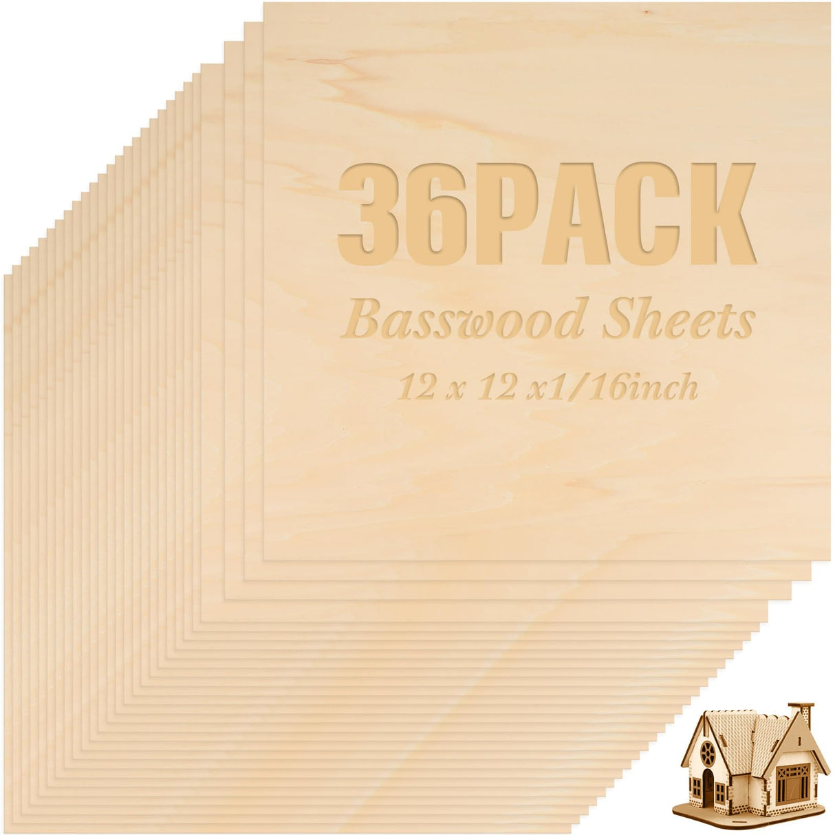 36 Pack Basswood Sheets Plywood Board 1/8 Inch Unfinished Wood Boards for Crafts for DIY Laser Projects Architectural Model Making Mini House Riakrum