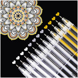 Dyvicl White Gold Silver Gel Pens, 0.8 mm Fine Point Pens Gel Ink Pens for Black Paper Drawing, Sketching, Illustration, Adult Coloring, Journaling, Dyvicl