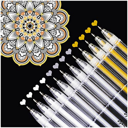 Dyvicl White Gold Silver Gel Pens, 0.8 mm Fine Point Pens Gel Ink Pens for Black Paper Drawing, Sketching, Illustration, Adult Coloring, Journaling, - WoodArtSupply