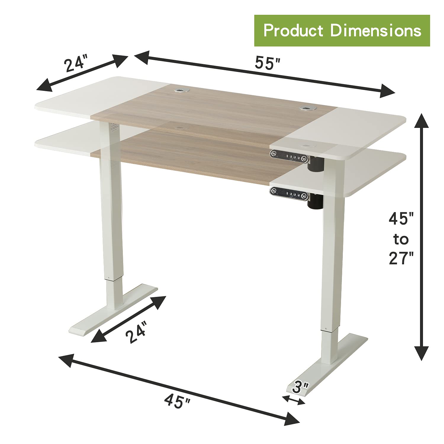 Radlove Electric Height Adjustable Standing Desk, 55 x 24 Inches Stand Up Workstation, Splice Board Home Office Computer Table Ergonomic (White Frame Radlove