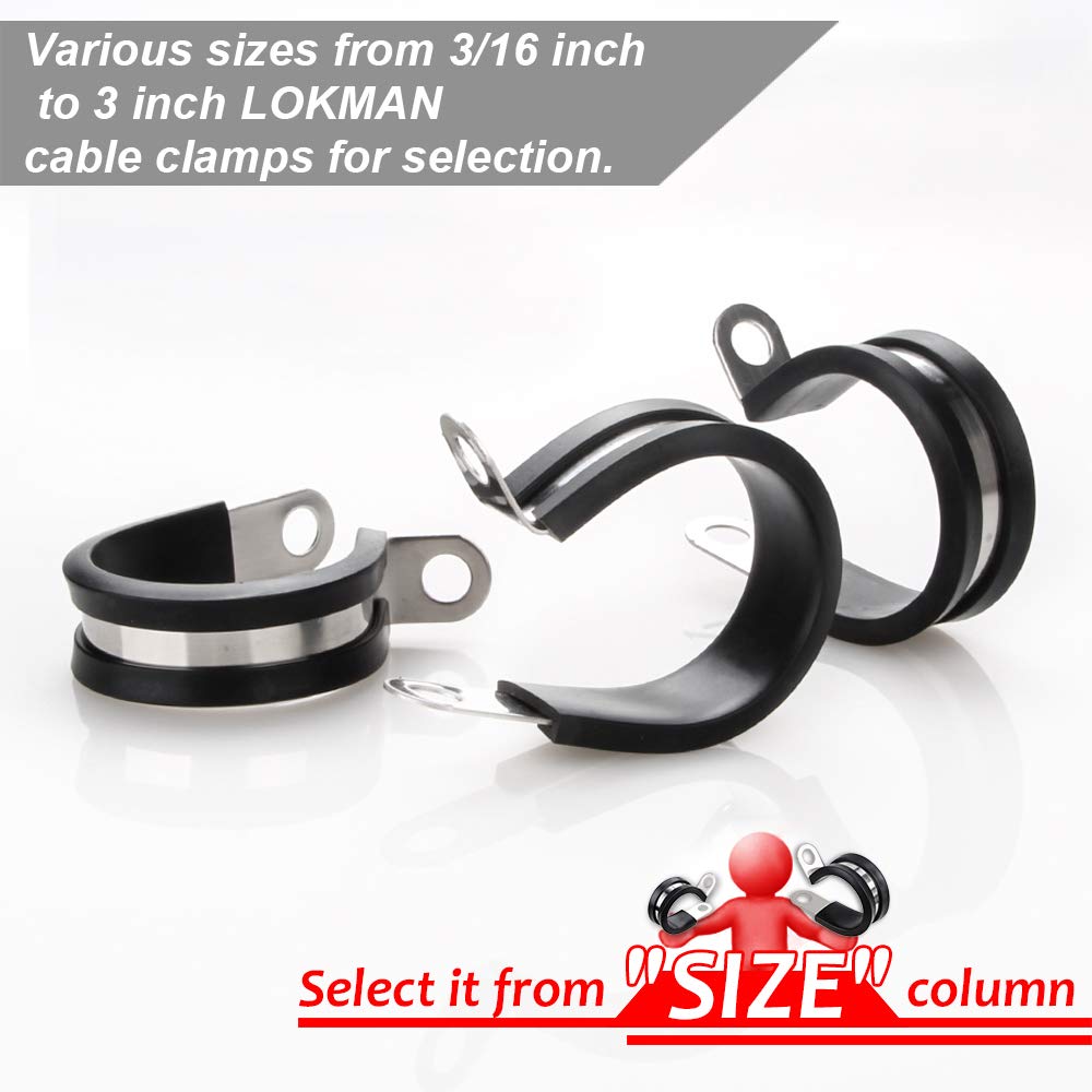LOKMAN 20 Pack 1 Inch Stainless Steel Cable Clamp, Rubber Cushioned Insulated Clamp, Metal Clamp, Tube Holder for Tube, Pipe or Wire Cord LOKMAN
