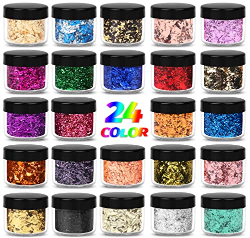 Mingjieus Gold Foil Flakes, 24 Color, Metallic Foil Flakes, Gilding Flakes, Gold Leaf Flakes, Gold Flakes for Resin, Nails, Painting, Crafts - WoodArtSupply