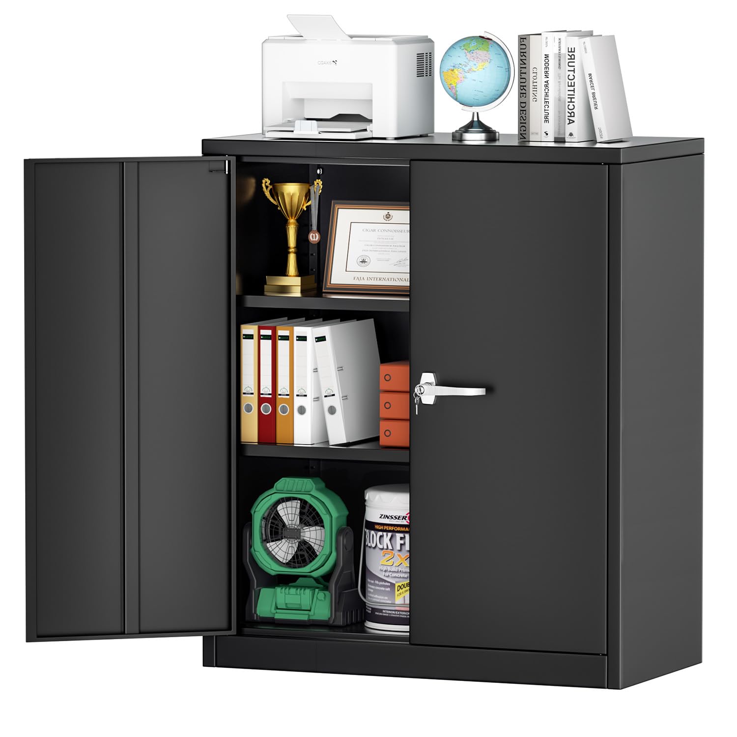 Superday Locking Metal Cabinet, 42"×36"×18" Lockable Steel Storage Cabinet with 2 Doors and 2 Shelves, Small Metal Utility Cabinet Closet for Home Superday