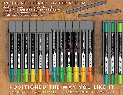 TOOLI-ART 72 Art Marker Storage Tray Desk Organizer Holder, Adjustable Dividers, Modular, Expandable, Stackable, Fit Most Pen, Pencil, Brushes. - WoodArtSupply