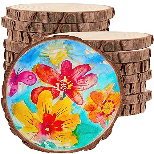 14 PCS 6.3-6.7 Inch Natural Wood Slices, 3/5 Inch Thick Unfinished Wood Slices for Crafts, Wedding, Decoration, Painting