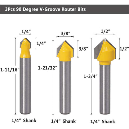 Yakamoz 6Pcs 1/4" Shank Carbide 90 Degree V-Groove and Round Nose Groove Router Bit Set 3D CNC Signmaking Lettering Engraving Cutter Woodworking - WoodArtSupply