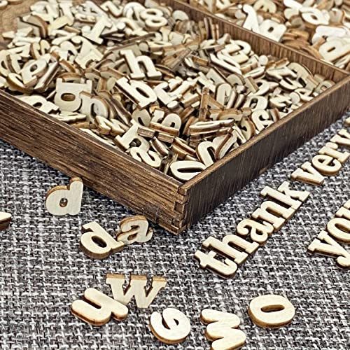 740 Pieces Half Inch Mini Blank Wood Lowercase Letters Unfinished Wooden Numbers with Stained Tray for Scrapbooking DIY Project - WoodArtSupply