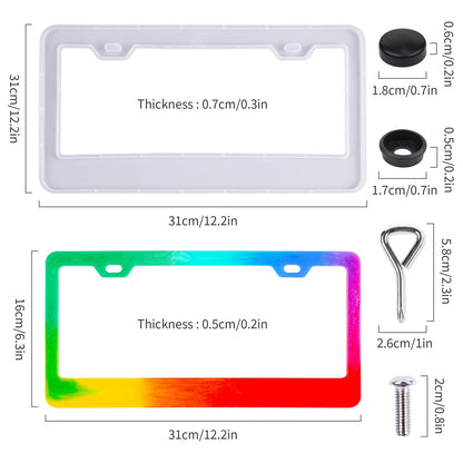NiArt Car License Plate Frame Epoxy Resin Casting Silicone Mold Kit + Screw Accessories + Glitters, Handmade Crafts Supplies Car Plate Bracket