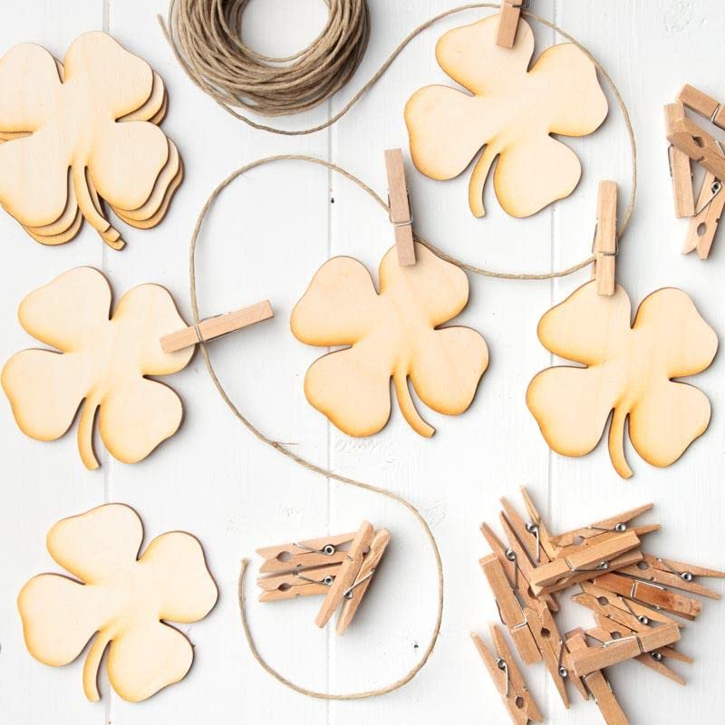 Factory Direct Craft Unfinished Wood 3" Shamrocks Garland Kit for St Patrick's Day Decorating and Craft Activities Factory Direct Craft