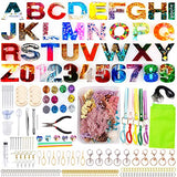 Alphabet Resin Silicone Casting Molds Kits DIY Molds Set with Letter Number Resin Molds, Tools, Metal Accessories and Dried Pressed Flowers for DIY ZYNA