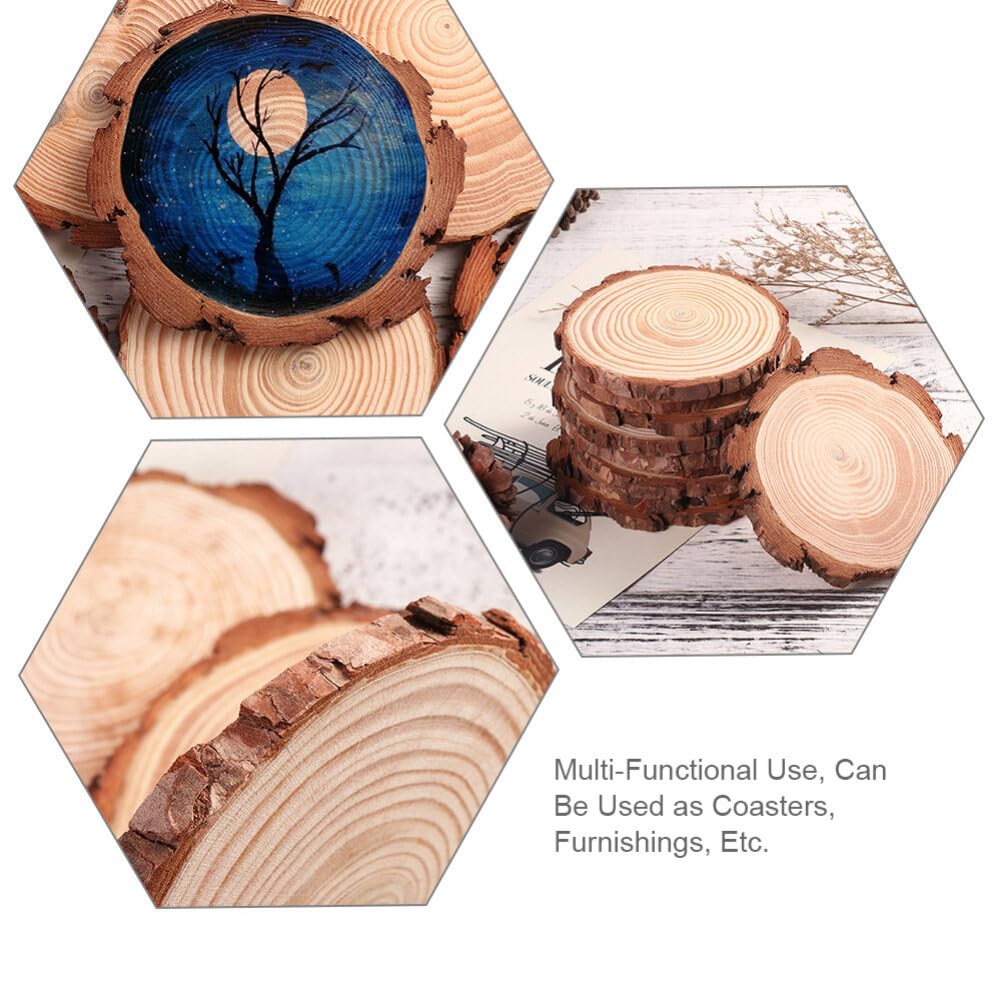 VOSAREA 12pcs Natural Wood Slices, Unfinished Wood Bark Slices Log Circles Round Natural Wood Coasters Christmas Wood Ornaments for Painting Coasters VOSAREA