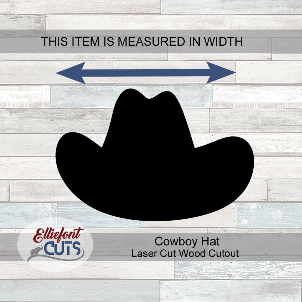 Cowboy Hat Wood Cutouts for crafts, Laser Cut Wood Shapes 5mm thick Baltic Birch Wood, Multiple Sizes Available Elliefont Styles