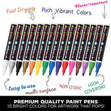 Paint pens for Rock Painting - Wood, Glass, Metal and Ceramic Works on Almost All Surfaces Set of 15 Vibrant Medium tip Oil Paint Marker Pens, Quick ARTIQO
