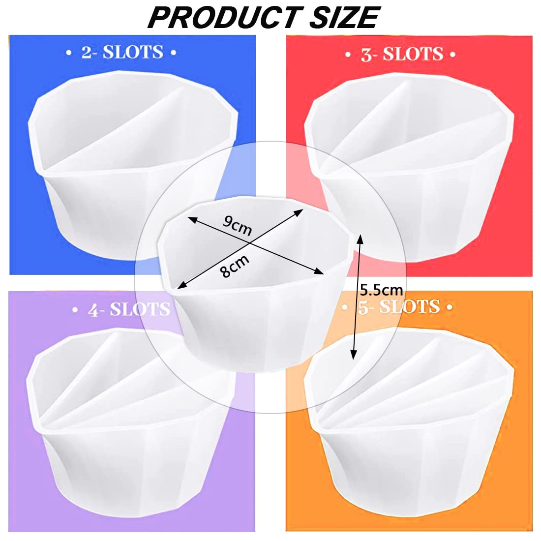 4 Pack Split Cups for Paint Pouring + 2 Pcs Stir Stick, Silicone Paint Pour Cup Resin with 2-5 Channels Dividers Pouring Painting Tools for DIY IOUALEY