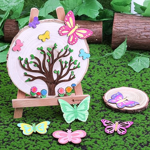 57 PCS Butterfly Unfinished Wooden, Butterfly Cutout for Crafts Blank Wood Butterfly Shaped Slices Kits with Decorate Tools for Kids Adult Home BAPHILE